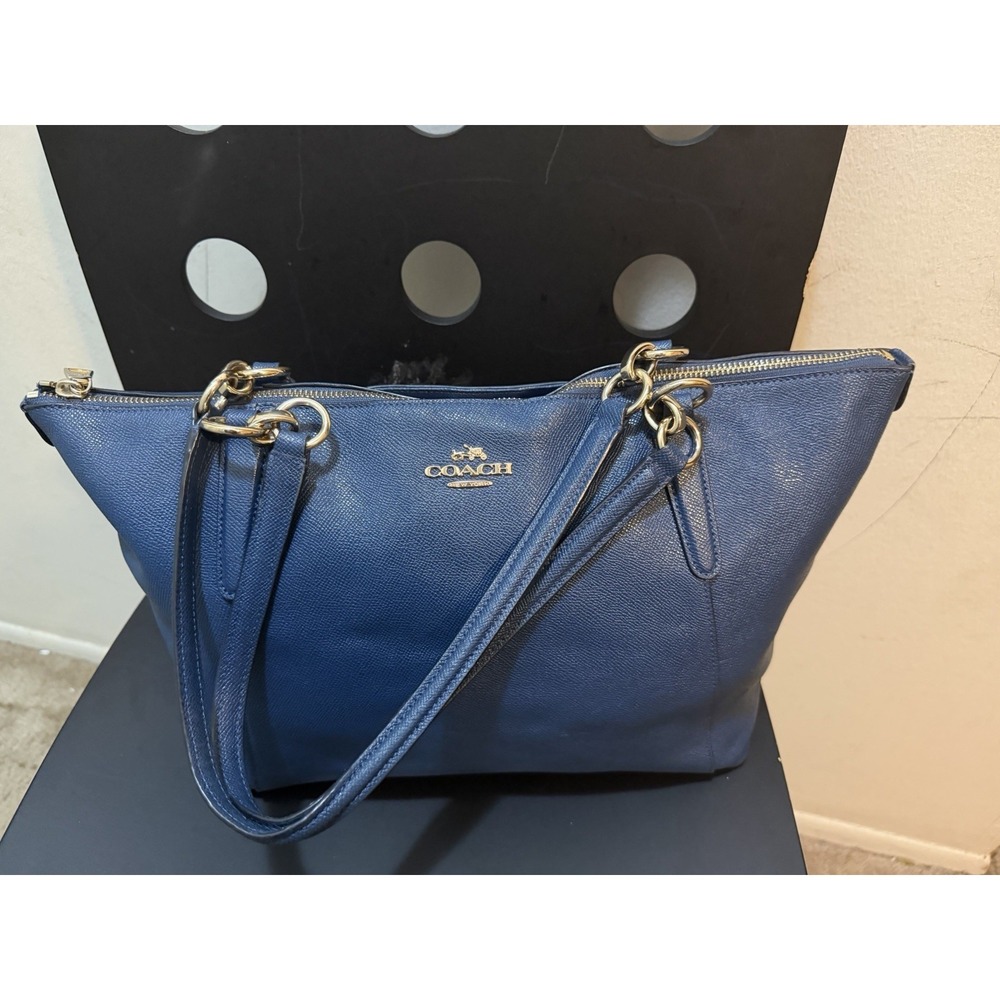 Authentic COACH Ava Tote Navy Blue Crossgrain Leather Shoulder Bag Purse F57526